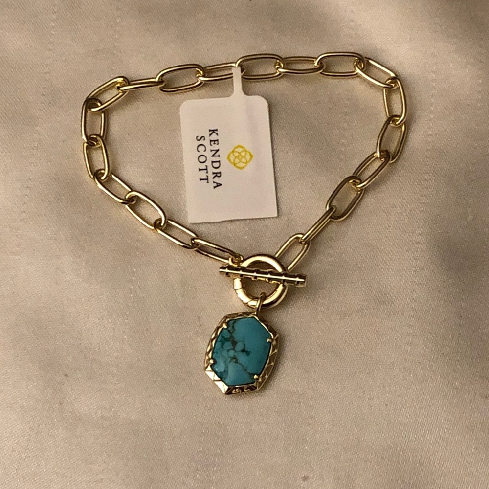 Kendra Scott Daphne Gold Tone Paper Clip Bracelet Variegated Turquoise Charm NWT - Picture 6 of 11